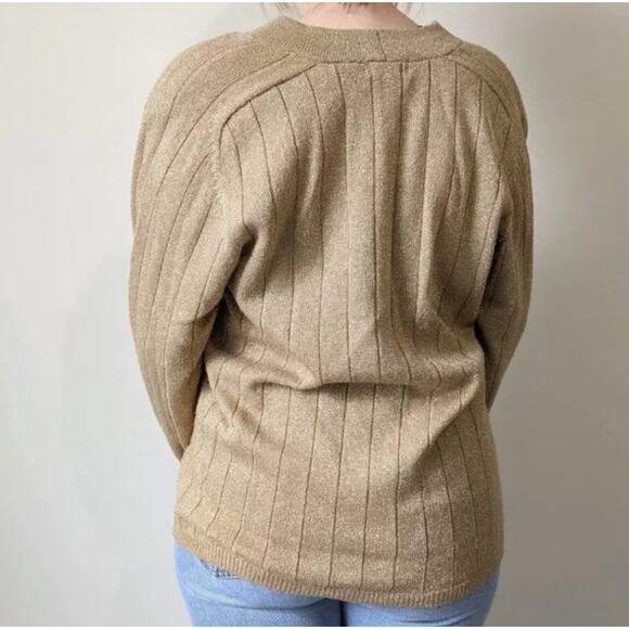 Vintage 80's Sparkly Gold V-Neck Sweater - Picture 2 of 7